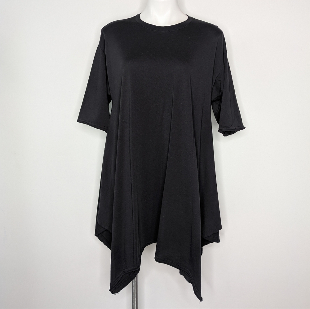 Free People Beach Black Hankerchief Hem Short Sleeve Pima Cotton Cover Dress S